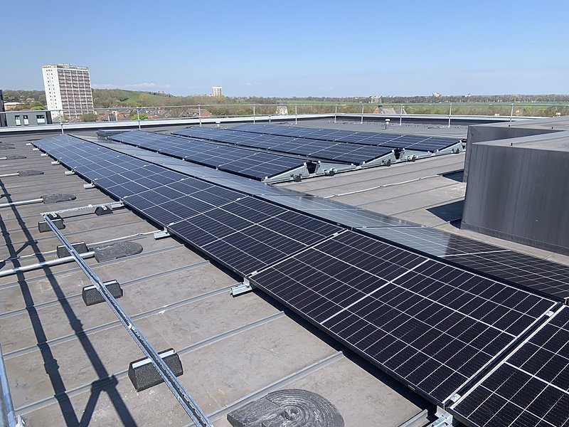 Commercial solar array on a flat roof